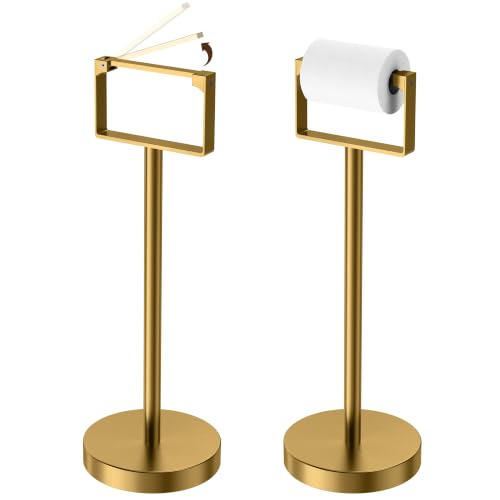 RUACQ Toilet Paper Holder Stand with Weighted Base, Brushed Brass, 1 Pack | Floor Tissue Roll Holder Free Standing for Bathroom, Magnetic Closure & Anti-drop, Quick Roll Change, 304 Stainless Steel - color: Brushed Brass, size: Free Standing