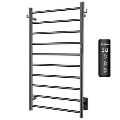 P&Dlusir EL13 Heated Towel Rack, Matte Black, 10 Bar | Fast Heat in 2 Min, Smart Timer, Thermo Control, Memory Functoion, Stainless Steel, Hard-Wired/Plug-in - color: Matte Black, size: 21.65"W x 39.37"H