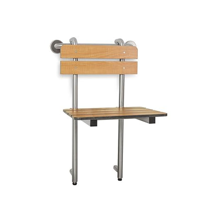 Seachrome Profile Folding Shower Seat with 18 inch Grab Bar, Removable Hanging Bench with Backrest & Legs, Teak Phenolic Seat, Stain Stainless Steel Grab Bar - color: Teak Phenolic Seat