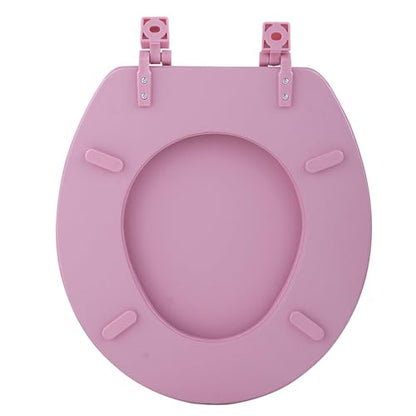 PowerSellerUSA Vinyl Round Soft Toilet Seat, Adjustable Hinges Toilet Seats with Non Slip Grip Tight Bumpers, Standard Heavy Duty Plastic Bathroom Toilet Seat Close Lid Set, Pink - color: Pink - Vinyl, size: 17" Standard