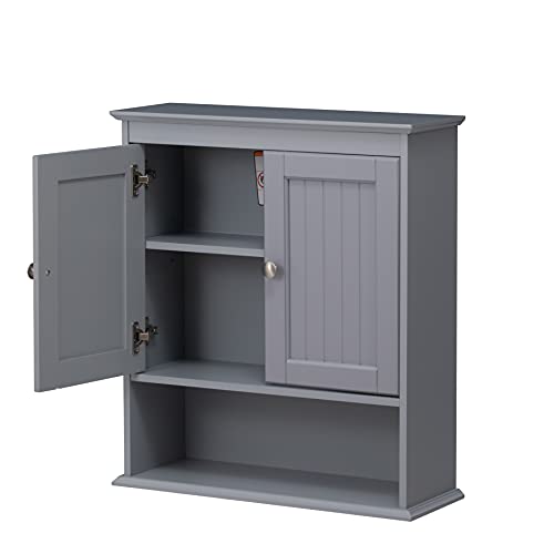 Spirich Bathroom Medicine Cabinet Over Toilet, Wall Mounted Cabinet, Gray | FSC-Certified Engineered Wood, Hidden & Open Storage, Adjustable Shelf, Modern Beadboard Design for Bathroom Kitchen Laundry - color: Grey