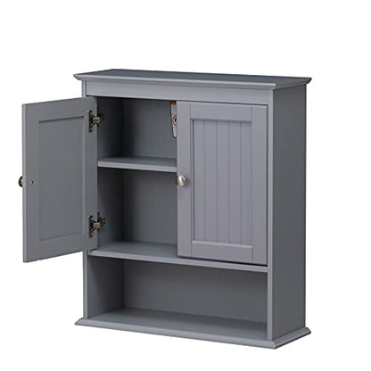 Spirich Bathroom Medicine Cabinet Over Toilet, Wall Mounted Cabinet, Gray | FSC-Certified Engineered Wood, Hidden & Open Storage, Adjustable Shelf, Modern Beadboard Design for Bathroom Kitchen Laundry - color: Grey