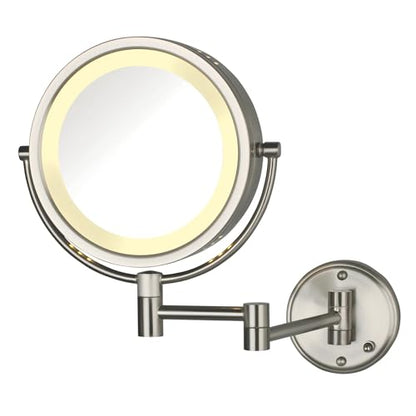 JERDON Hardwired Wall-Mount Makeup Mirror - 8X/1X - Nickel - HL75ND | 8.5" Diameter, 13.5" Wall Arm, LED Lighting, Direct Wire Installation - color: Nickel Direct Wire