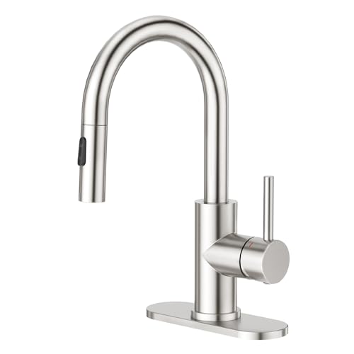 CREA Bathroom Faucet with Pull Out Sprayer,Brushed Nickel Single Handle Kitchen Bar Faucets for Mini Sink Pull Down Vanity Mixer Tap 2 Water Modes,cUPC/NSF - color: A-Brushed Nickel