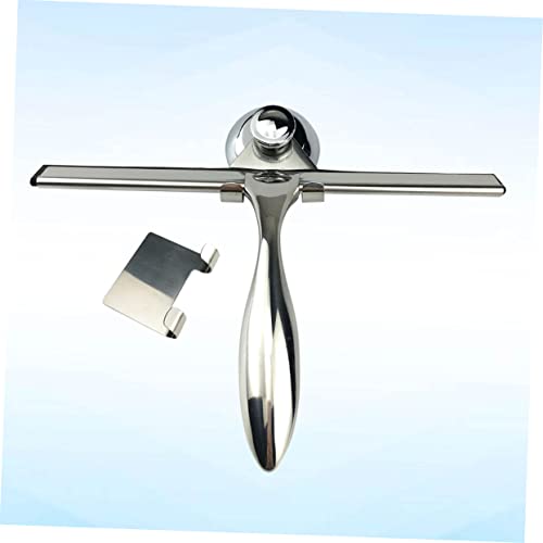 3pcs Stainless Steel Shower Squeegee Set Bathroom Water Scraper for Glass Doors Includes Suction Cup Holder and Hooks for Cleaning Shower Tiles and Windows