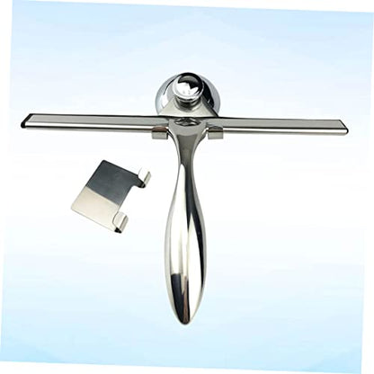 3pcs Stainless Steel Shower Squeegee Set Bathroom Water Scraper for Glass Doors Includes Suction Cup Holder and Hooks for Cleaning Shower Tiles and Windows