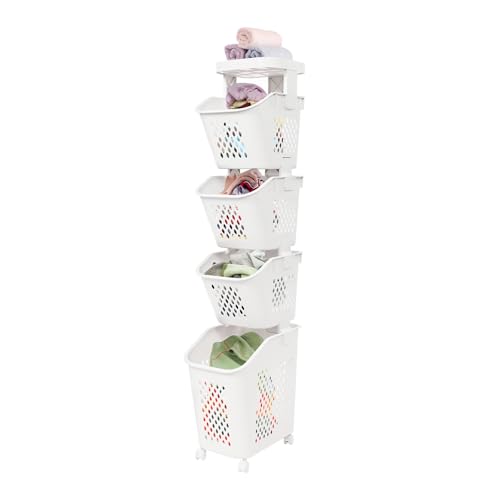 JOMCYDM 4-Tier Slim Laundry Hamper for Clothes Sorting and Storage, Narrow Laundry Basket Organizer for Bathroom, Bedroom, Small Spaces, Families (4-Tier) - color: 4-Tier
