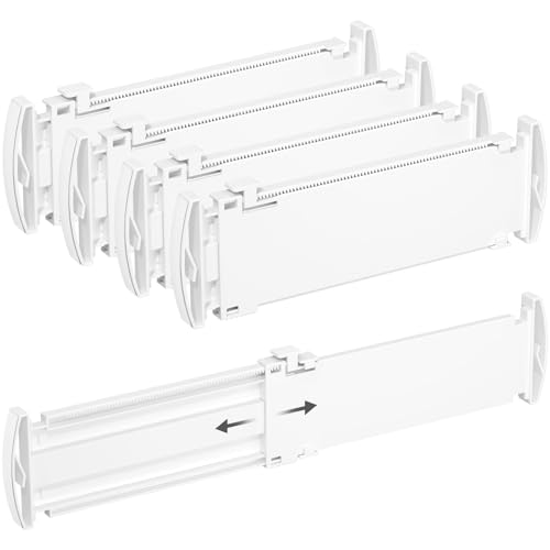 Lifewit 4 Pack 3.2" High Drawer Dividers, Expandable Dresser Organizers | 10.5"-16.5" Expandable White Plastic Drawer Separator for Dresser, Kitchen, Closet, Nursery, Office Organization & Storage
