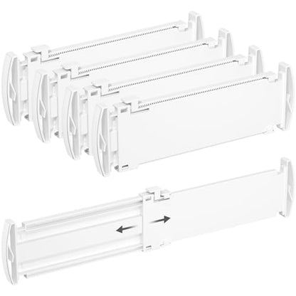 Lifewit 4 Pack 3.2" High Drawer Dividers, Expandable Dresser Organizers | 10.5"-16.5" Expandable White Plastic Drawer Separator for Dresser, Kitchen, Closet, Nursery, Office Organization & Storage