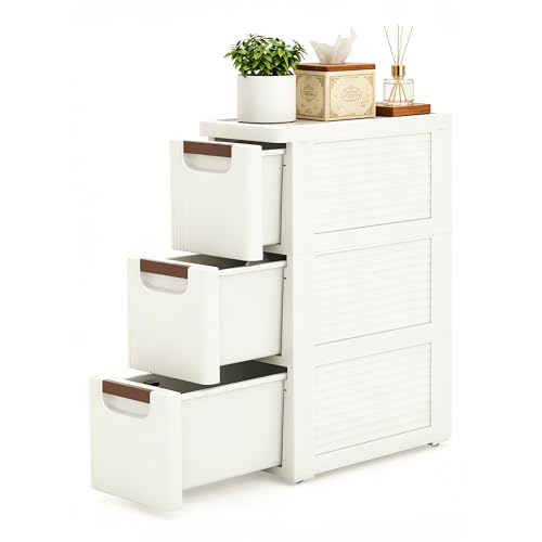 3 Drawers Narrow Bathroom Storage Cabinet, Slim Storage Cabinet, Plastic Slim Storage Cart Drawers for Small Spaces, Laundry, Office, Home, White - size: 3 Tiers