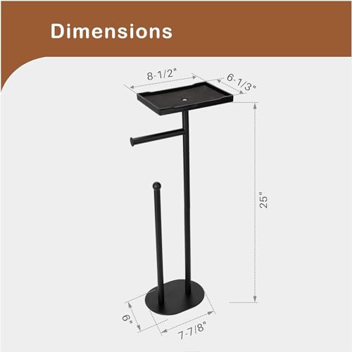 Free Standing Toilet Paper Holder Stand with Phone Shelf, Holds 5 Paper Rolls, Black Tissue Roll Holder for Bathroom, Sturdy Engough for Potted Plants