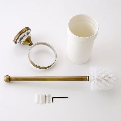 Toilet Brush with Holder for Bathroom Antique Bronze Wall Mounted Toilet Wall Mounted Bathroom Hardware Accessories,Porcelain Design - color: Toilet Brush Holder