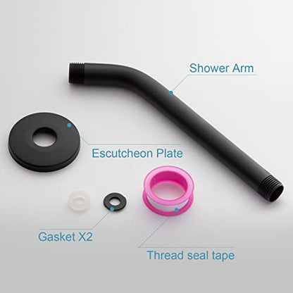 OFFO Shower Arm with Flange, 10 in Wall Mount Replacement Angle Shower Head Arm Wall-Mounted For Fixed Shower Head & Handheld Showerhead, Matte Black - color: Matte Black, style: 10 in