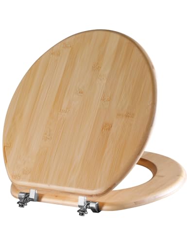 Angol Shiold ROUND Bamboo Wood Toilet Seat 16.5Inch | Easy to Install also Easy to Clean, Up to 400 lbs (Round 16.5", Natural Bamboo) - color: Non Soft-close, size: Round -16.5"