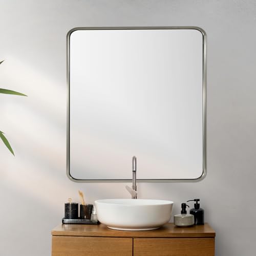 ANDY STAR 40x36 Inch Chrome Bathroom Mirror, Chrome Vanity Mirror for Wall, Rounded Rectangle Mirror, Anti-Rust SUS304, Seamless Tube Metal Frame, 1’’ Deep Wall Mounted Vertically/Horizontal - color: Polished Chrome, size: 40"L x 36"W