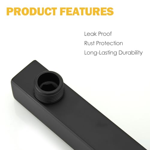 16 Inch Shower Head Extension Arm with Flange, Shower Rod, Black | Square Straight Rain Showerhead Extended Arms, Shower Pipe Extender Arm Replacement, Wall Mounted, SUS304 Stainless Steel - color: Black