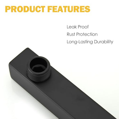 16 Inch Shower Head Extension Arm with Flange, Shower Rod, Black | Square Straight Rain Showerhead Extended Arms, Shower Pipe Extender Arm Replacement, Wall Mounted, SUS304 Stainless Steel - color: Black