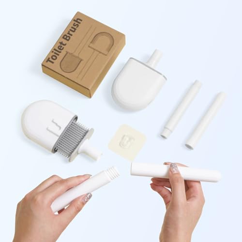 RV Silicone Toilet Brush with Holder, Drill-Free Wall Mounted Toilet Bowl Cleaner, Anti-Drip Anti-Roll Compact Brush for RV Camper & Small Bathroom (White 2pc) - color: White 2pc