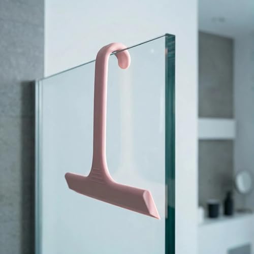 Silicone Shower Squeegee - All-in-One Design with Built-in Hook, 10 Inch Streak-Free Bathroom and car Cleaner for Glass Doors, Mirrors, Windows, Tiles Pink - color: Pink