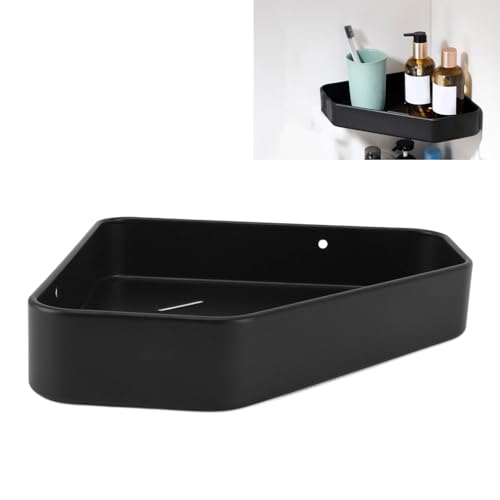 Corner Shower Shelf, Wall Mounted Corner Bathroom Shelf, Punch Free Easy Installation Space Aluminium Rustproof Corner Bath Shelf with Hooks for Bathroom Kitchen