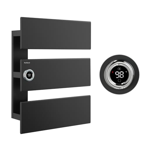 P&Dlusir X Series Heated Towel Rack, 3 Panel, Black, Left-Wiring | Thermo Control and Timer (1-24h, On), Fast Heating and Drying, Memory & Remote Control Compatible, Memory Function - color: Black, size: 3 Panel