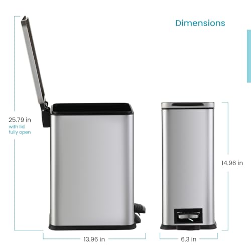 Home Zone Living 3 Gallon Small Trash Can with a Lid and Step Pedal, Stainless Steel with Slim Design for Home and Office, Silver, 10 Liters - color: Solid, size: Essential