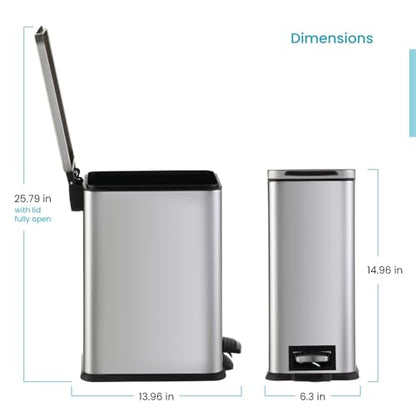 Home Zone Living 3 Gallon Small Trash Can with a Lid and Step Pedal, Stainless Steel with Slim Design for Home and Office, Silver, 10 Liters - color: Solid, size: Essential