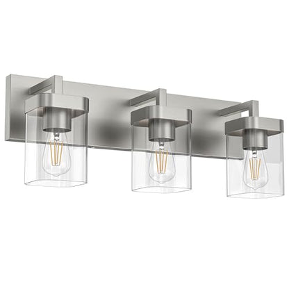 3-Light Bathroom Light Fixtures, Brushed Nickel Vanity Lights for Bathroom, Kitchen, Living Room, Modern Bathroom Vanity Lights with Clear Glass Shades - color: Brushed Nickel, size: 3 Light