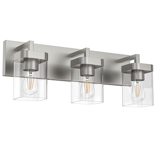 3-Light Bathroom Light Fixtures, Brushed Nickel Vanity Lights for Bathroom, Kitchen, Living Room, Modern Bathroom Vanity Lights with Clear Glass Shades - color: Brushed Nickel, size: 3 Light