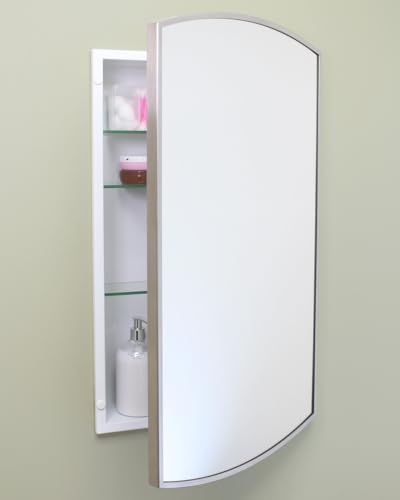 16x26 Harper Crescent Metal Framed Rectangle Recessed Bathroom Medicine Cabinet, Arced Mirror, 14x24 in-Wall Opening, Adjustable Glass Shelves, Magnet Close, Brushed Nickel - color: Brushed Nickel, size: 16x26
