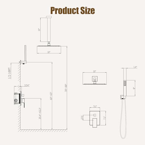 ESNBIA Shower Head System Gold, All Metal Ceiling Shower Faucet Set with Pressure Balance Valve Kit, 10 Inches Rain Head with Handheld Spray, Brushed Gold - color: Brushed Gold, size: 10 Inch