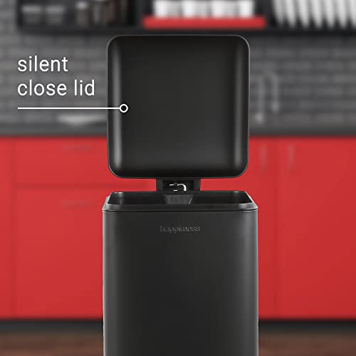 happimess Betty 8 Gal Step Trash Can Soft-Close Lid, Charcoal Black | Fingerprint Resistant, Removable Liner, Semi-Rectangular, Steel Pedal, Iron Powder Coated, 27" Height, Non-Skid Base - color: Black