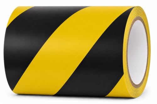 GGR Supplies Black & Yellow Hazard Stripe Tape, 6 inches x 18 Yards | OSHA Compliant High Visibility PVC Vinyl Tape for Floors, Warehouses, Traffic Lanes, and Safety Marking - color: Black & Yellow, size: 6 in. x 18 yds. (144mm)