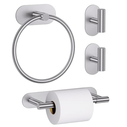 Self Adhesive Brushed Nickel Toilet Paper Holder Towel Holder for Bathroom Wall, No Drilling Bathroom Hardware Set, SUS304 Stainless Steel Towel Ring Hand Towel Holder for Bathroom, Kitchen - color: Brushed Nickel
