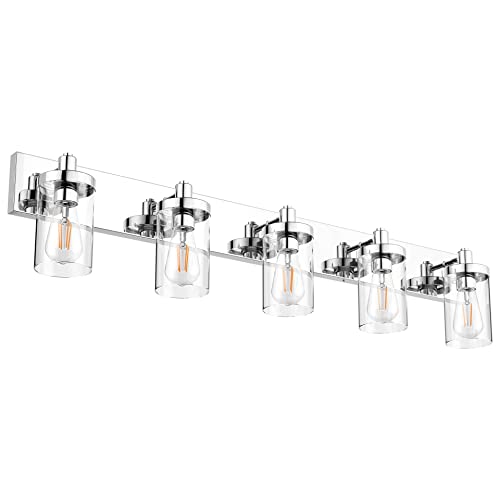 Aipsun Chrome Bathroom Light Fixtures 5 Light Bathroom Vanity Light Stainless Steel with Clear Glass Shade(Exclude Bulb) - color: Chrome, size: 5-Light