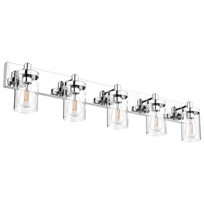 Aipsun Chrome Bathroom Light Fixtures 5 Light Bathroom Vanity Light Stainless Steel with Clear Glass Shade(Exclude Bulb) - color: Chrome, size: 5-Light