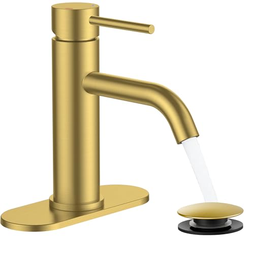 FORIOUS Bathroom Faucet 1 Hole, Single Handle Sink Faucets Brushed Gold | for 1 or 3 Hole 4 Inch Centerset Sink, with Pop-up Drain, NSF61 Certified, for Vanity Rv Commercial Lavatory Restroom Basin - color: Brushed Gold