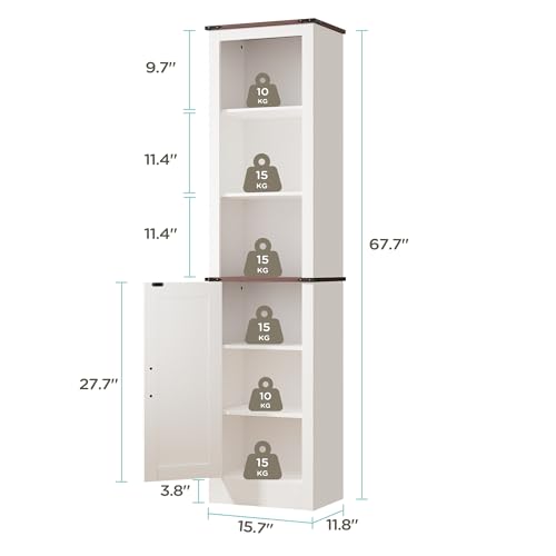 MHOM 71" Tall Bathroom Storage Cabinet, Farmhouse Storage Cabinet with Adjustable Shelves, Narrow Linen Tower Cabinet for Bathroom, Laundry, and, Living Room, White - color: White