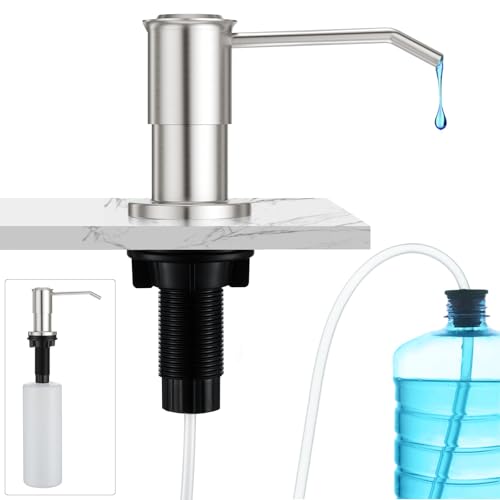 CREA Kitchen Sink Soap Dispenser Countertop for Kitchen Sink, Stainless Stee Built in Sink Soap Dispenser Brushed Nickel for Bathroom with 39" Tube Large Capacity 17 OZ Bottle - color: Brushed Nickel, style: Circular