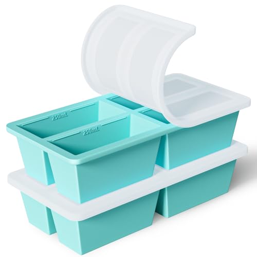 Silicone Freezer Tray for Sauce Cube: FDDAI Super Prep Freezing Tray for Souped Storage - Freeze 125mL 250mL Broth Soup Portion - color: Aqua