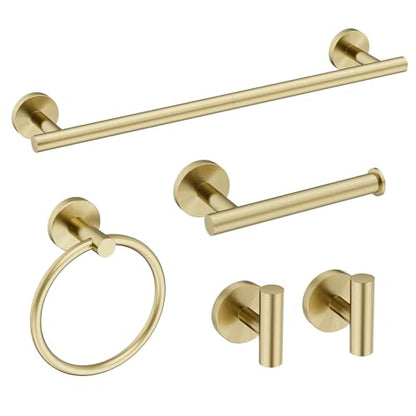 Gold Bathroom Accessories 5 Piece, 18 Inch Bath Hardware | Wall Mounted Brushed Gold Towel Rack, Durable SUS304 Stainless Steel Towel Bar Set - color: Brushed Gold-5pcs, size: 20 Inch