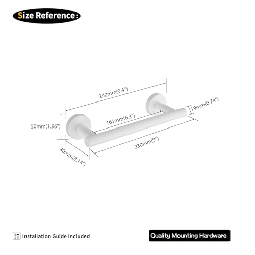 GERZWY 9-Inch Bath Towel Bar SUS 304 Stainless Steel Bathroom Towel Bar Modern Round Style Wall Mount, White - color: White, size: 9 Inch (Pack of 1)