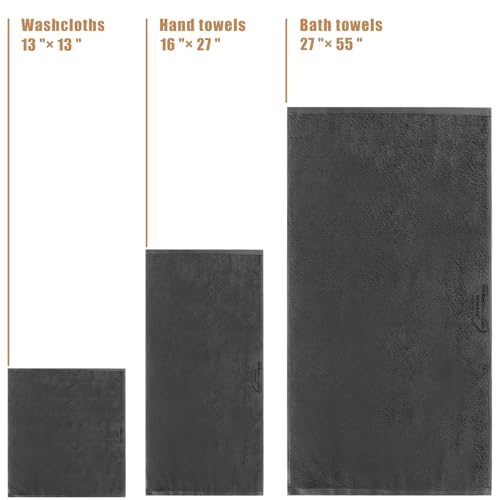 SEMAXE 18-Piece Cotton Bath Towel Set with Hanging Loops for Bathroom, Gray | Stock-up towel set for family bathrooms, guest baths, multi-bath homes, and wash-day rotation, OEKO-TEX certified, easy care - color: A02: Grey