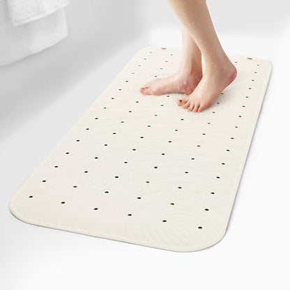 Extra Long Rubber Bathtub Mat, Non-Slip Shower Tub Mat, 39x16 Inch, Bath Tub Floor Mat with Suction Cups and Drainage Holes, Ivory White - color: Ivory White