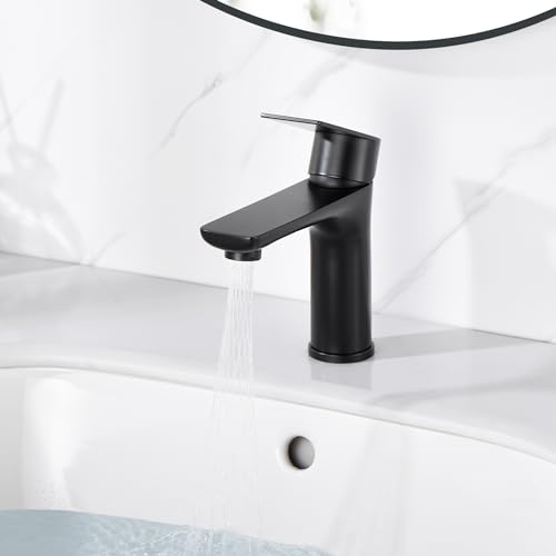 SUMERAIN Stainless Steel Bathroom Sink Faucet Lead-Free Matte Black Lavatory Faucet Single Handle | Stainless Steel, Lead-Free, Unique Flow Pattern, Water-saving, Easy DIY Install - color: Matte Black