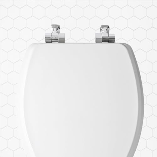 Mayfair Bennett Toilet Seat with Brushed Nickel Hinges, Slow Close Wood Seat, Secure Metal Hinges, Easy Install, Elongated, White - color: Brushed Nickel, size: Elongated