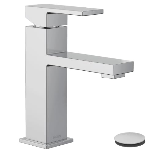 Moen Revyl Chrome One-Handle Single Hole Modern Bathroom Sink Faucet with Optional Deckplate and Spring Loaded Drain Assembly, 84771 - color: Chrome