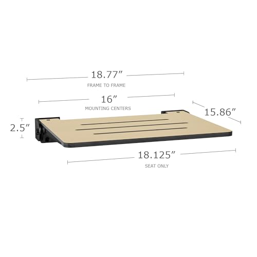 Seachrome 18 inch Silhouette Slimline Folding Wall Mount Shower Bench Seat, Urban Chic Seat with Matte Black Frame - color: Urban Chic With Matte Black Frame