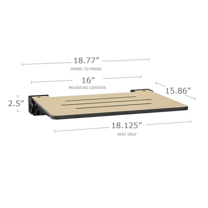 Seachrome 18 inch Silhouette Slimline Folding Wall Mount Shower Bench Seat, Urban Chic Seat with Matte Black Frame - color: Urban Chic With Matte Black Frame