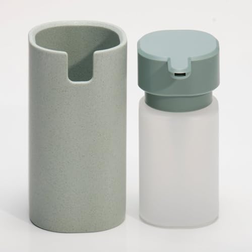 LINE+ARC Modern Easy-to-Press Soap & Lotion Dispenser, Beige | Ergonomic, rust-free liquid pump, cute blue design for marble bathroom sink, kitchen countertop, beige - color: Beige